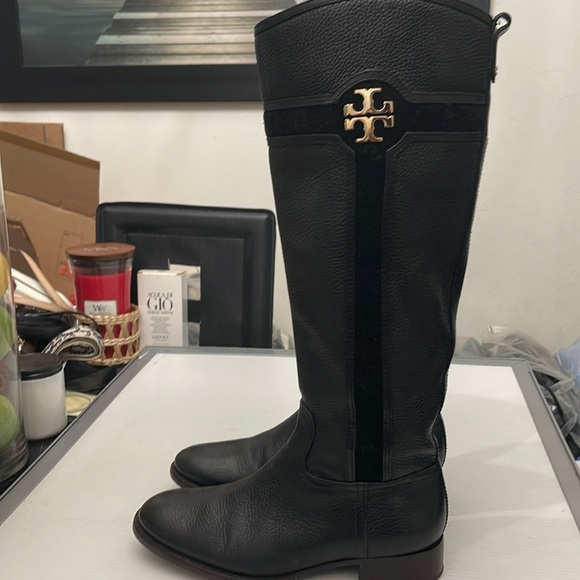 TORY BURCH ALAINA BLACK PEBBLED LEATHER BOOTS WOMENS SIZE 8M - Picture 1 of 16